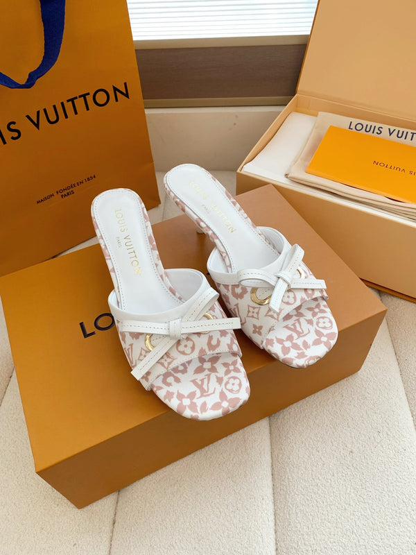 LV 26SS Single Kitten Heel Sandals 55 Light Pink in Cowhide 703053