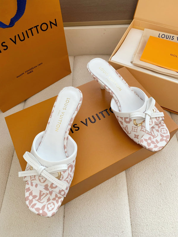 LV 26SS Single Kitten Heel Sandals 55 Light Pink in Cowhide 703053