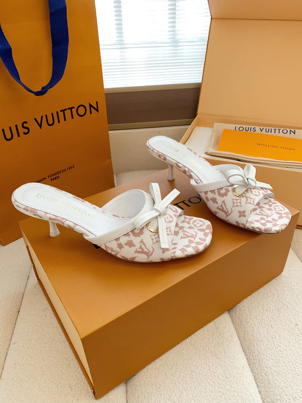 LV 26SS Single Kitten Heel Sandals 55 Light Pink in Cowhide 703053