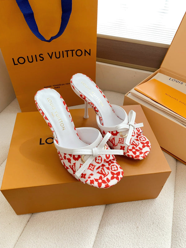 LV 26SS Single Kitten Heel Sandals 105 Red in Cowhide 703049