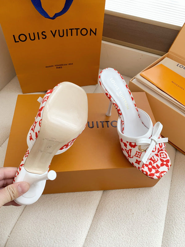 LV 26SS Single Kitten Heel Sandals 105 Red in Cowhide 703049