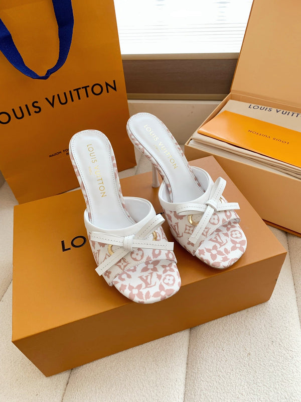 LV 26SS Single Kitten Heel Sandals 105 Light Pink in Cowhide 703048