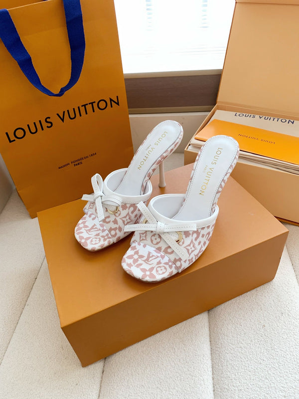 LV 26SS Single Kitten Heel Sandals 105 Light Pink in Cowhide 703048
