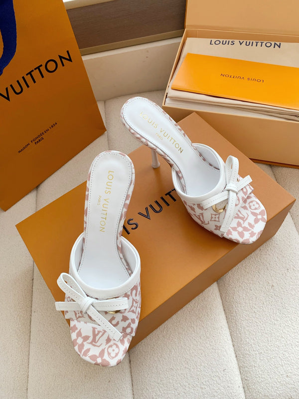 LV 26SS Single Kitten Heel Sandals 105 Light Pink in Cowhide 703048