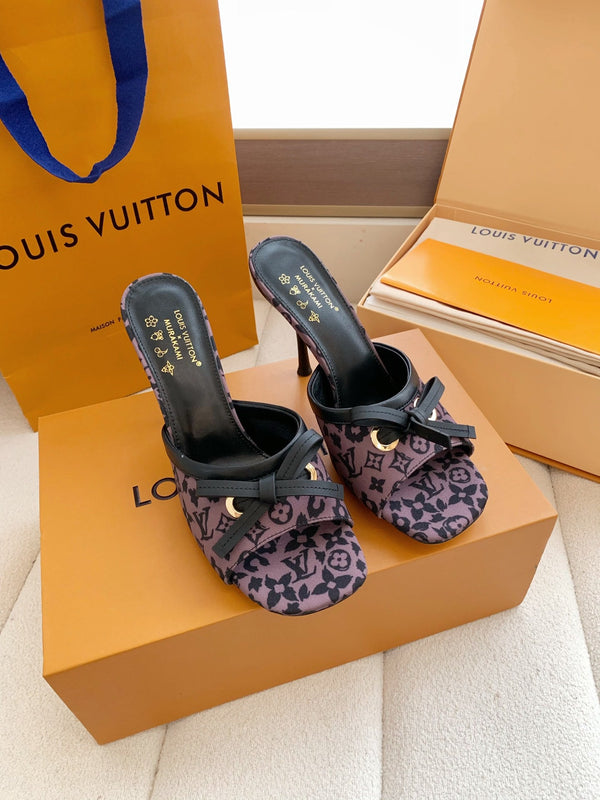 LV 26SS Single Kitten Heel Sandals 105 Purple in Cowhide 703047