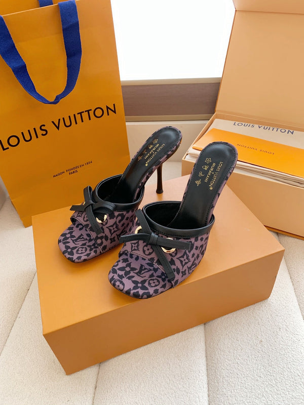 LV 26SS Single Kitten Heel Sandals 105 Purple in Cowhide 703047