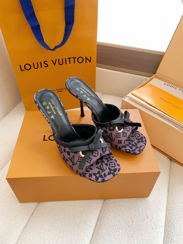 LV 26SS Single Kitten Heel Sandals 105 Purple in Cowhide 703047