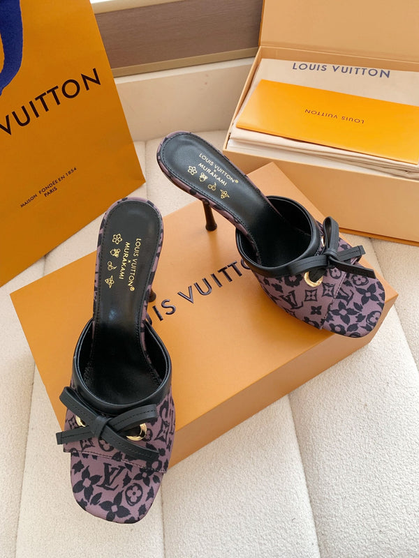 LV 26SS Single Kitten Heel Sandals 105 Purple in Cowhide 703047