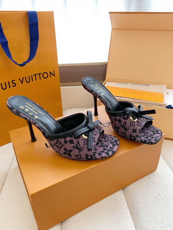LV 26SS Single Kitten Heel Sandals 105 Purple in Cowhide 703047