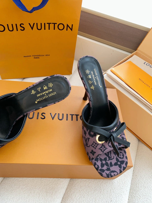LV 26SS Single Kitten Heel Sandals 105 Purple in Cowhide 703047
