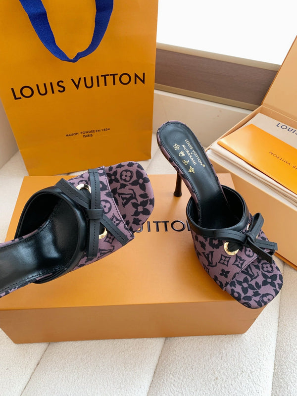 LV 26SS Single Kitten Heel Sandals 105 Purple in Cowhide 703047