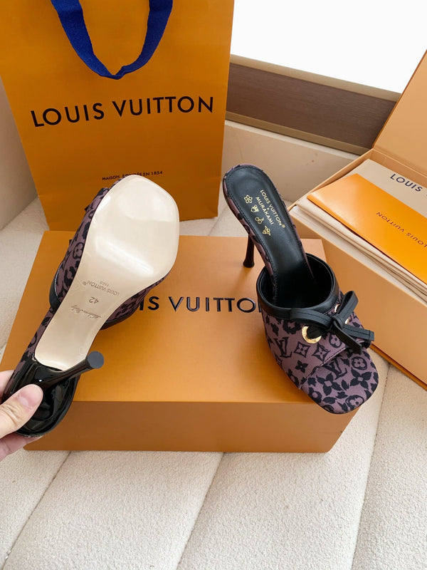 LV 26SS Single Kitten Heel Sandals 105 Purple in Cowhide 703047