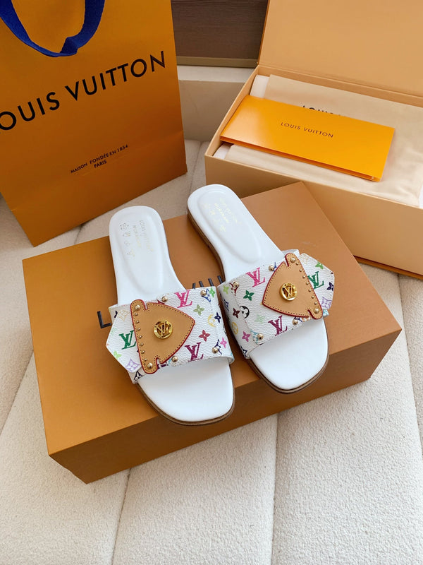 LV x Takashi Murakami Sunset Flat Comfort Sandal White in Cowhide 703038