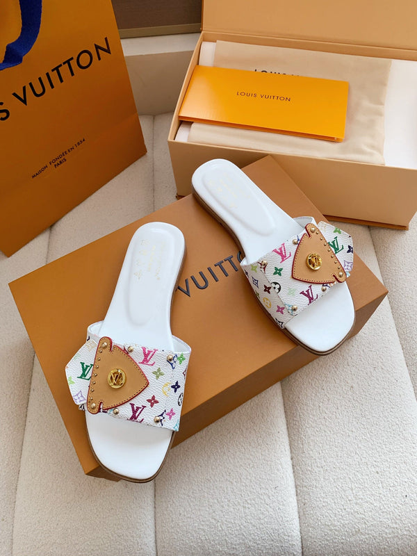 LV x Takashi Murakami Sunset Flat Comfort Sandal White in Cowhide 703038