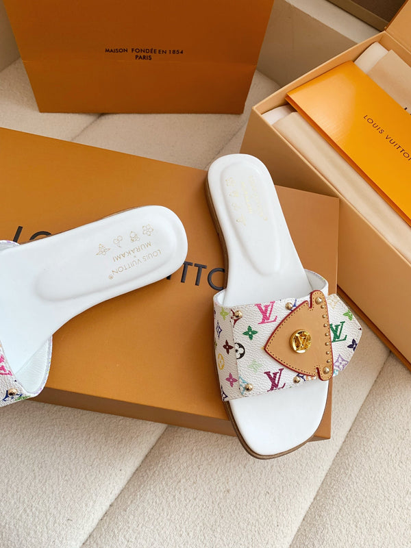 LV x Takashi Murakami Sunset Flat Comfort Sandal White in Cowhide 703038