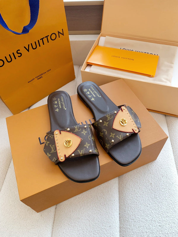 LV x Takashi Murakami Sunset Flat Comfort Sandal Brown in Cowhide 703037