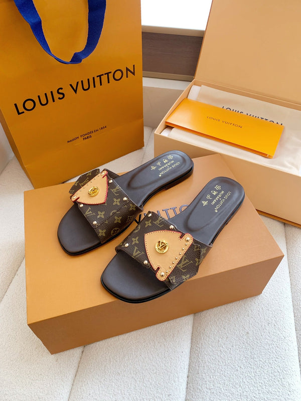 LV x Takashi Murakami Sunset Flat Comfort Sandal Brown in Cowhide 703037