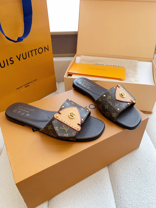 LV x Takashi Murakami Sunset Flat Comfort Sandal Brown in Cowhide 703037