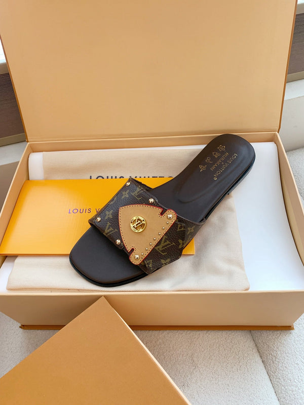 LV x Takashi Murakami Sunset Flat Comfort Sandal Brown in Cowhide 703037