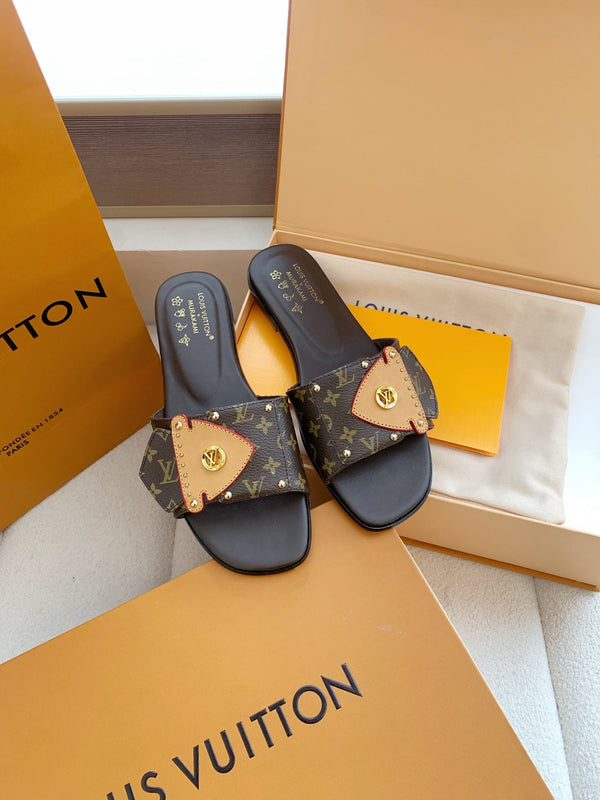 LV x Takashi Murakami Sunset Flat Comfort Sandal Brown in Cowhide 703037