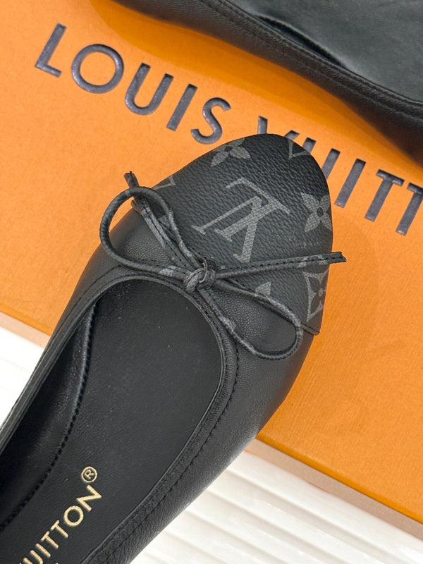 LV Classic Monogram Bow Ballet Flats Black in Lambskin 703032