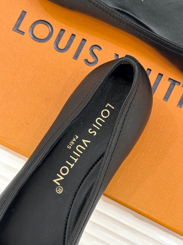 LV Classic Monogram Bow Ballet Flats Black in Lambskin 703032