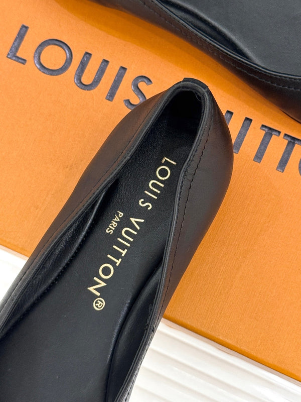 LV Classic Monogram Bow Ballet Flats Black Brown in Lambskin 703031