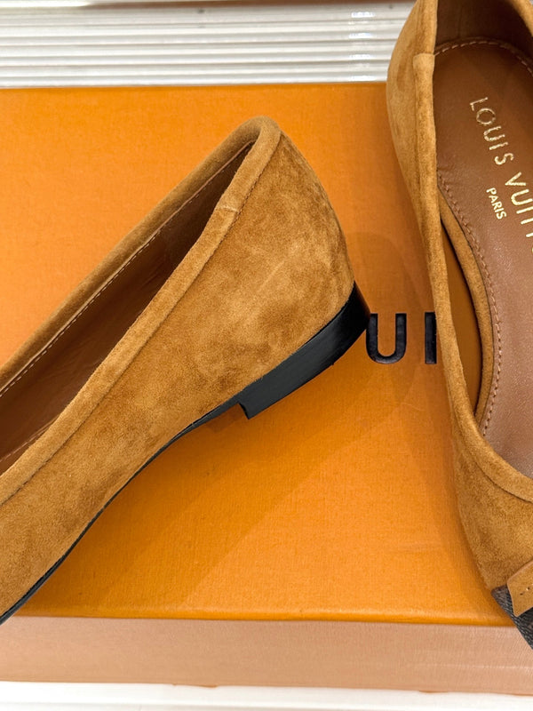 LV Classic Monogram Bow Ballet Flats Brown Black in Suede 703030