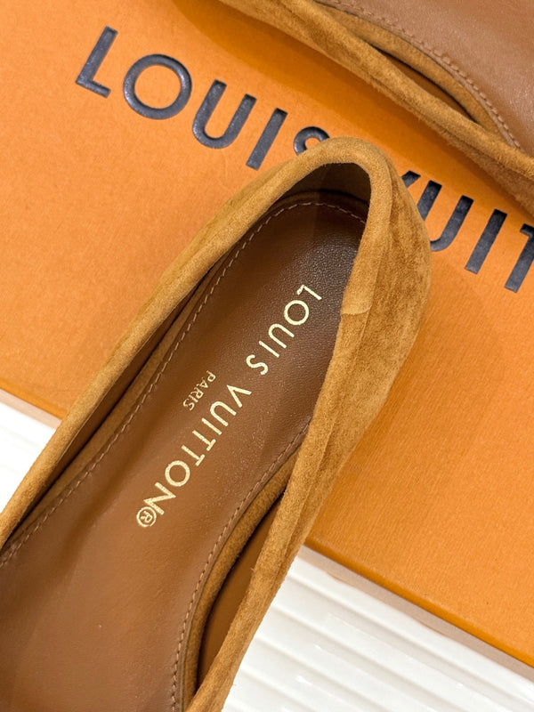 LV Classic Monogram Bow Ballet Flats Brown Black in Suede 703030