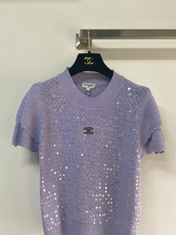 Chanel Short-Sleeve T-Shirt Purple in Cotton 257155