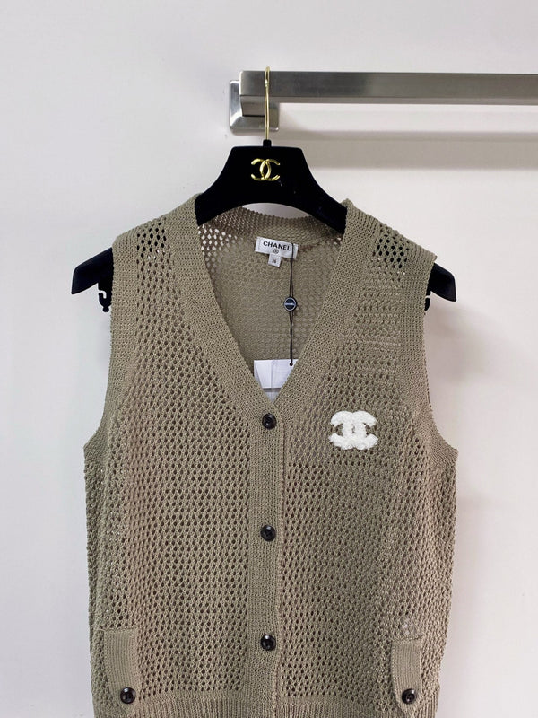 Gilet Chanel Kaki en Coton Nitruré 257208