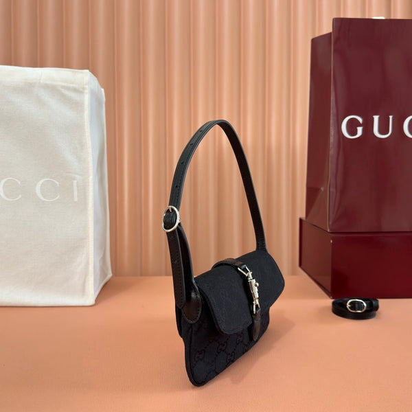 Gucci 26 Jackie Small 21,5cm Noir Argent en Toile 284988