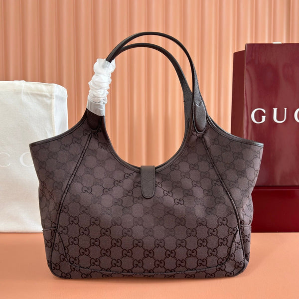 Gucci Sac Cabas Mercato 26 35cm Marron Doré en Toile 284997