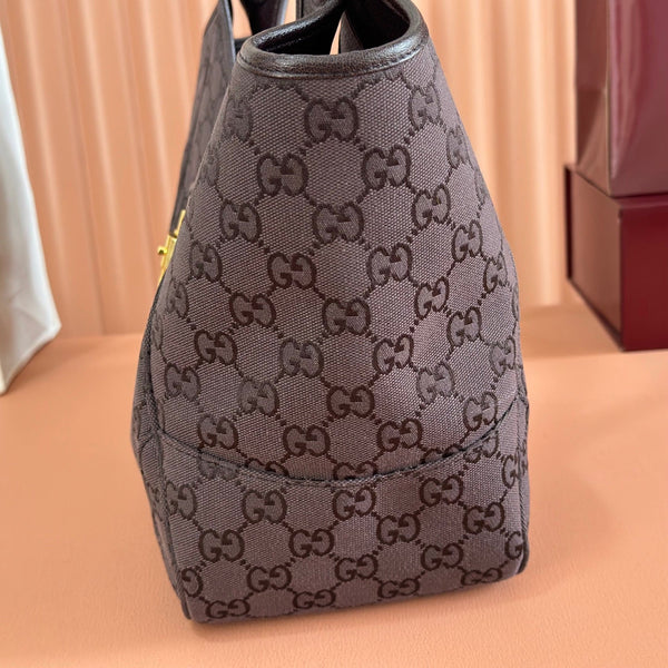 Gucci Sac Cabas Mercato 26 35cm Marron Doré en Toile 284997