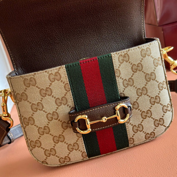 Gucci 26 Horsebit Crossbody Bag 21cm Brown in Canvas 285030