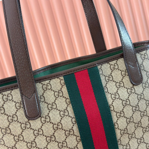 Gucci Ophidia Tote Bag 36 Brown in Interwoven Coated Fabric 285040