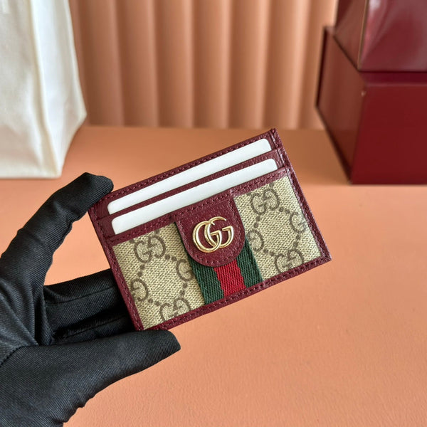 Gucci Ophidia Card holder Dark Brown Beige in Soft GG Supreme 285046