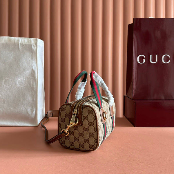 Gucci Mini 20 Handbag Dark Brown Beige in GG Monogram Coated Fabric 285246