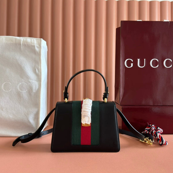 Gucci Sylvie Mini Bag 20 Black Gold in Cowhide 285223