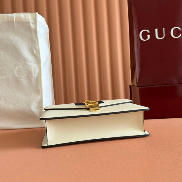 Gucci Sylvie 25.5 Shoulder Bag White Gold in Cowhide 285219