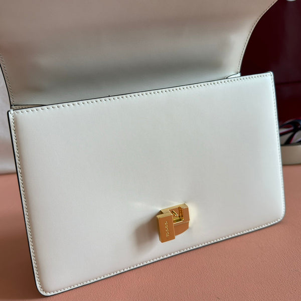 Gucci Sylvie 25.5 Shoulder Bag White Gold in Cowhide 285219
