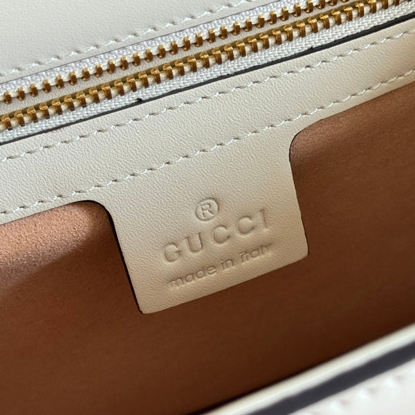 Gucci Sylvie 25.5 Shoulder Bag White Gold in Cowhide 285219