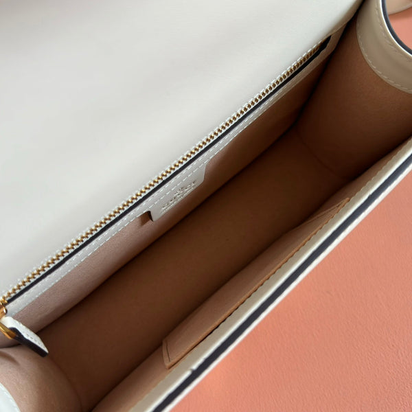 Gucci Sylvie 25.5 Shoulder Bag White Gold in Cowhide 285219