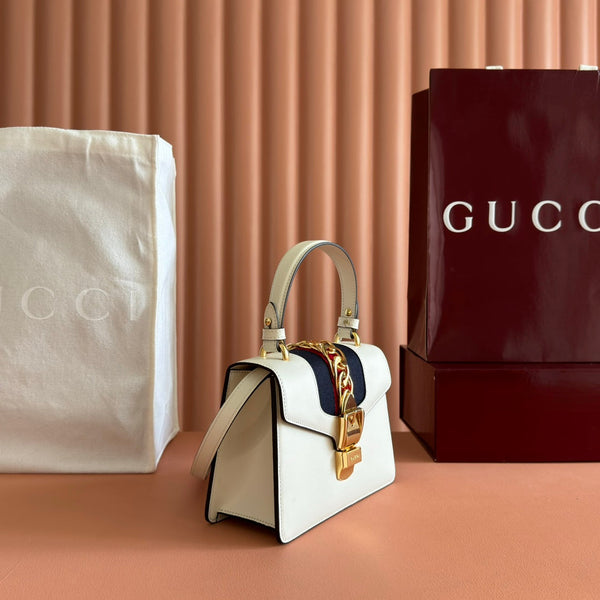 Gucci Sylvie Mini Bag 20 White Gold in Cowhide 285220