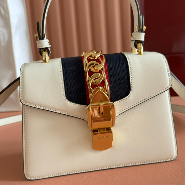 Gucci Sylvie Mini Bag 20 White Gold in Cowhide 285220