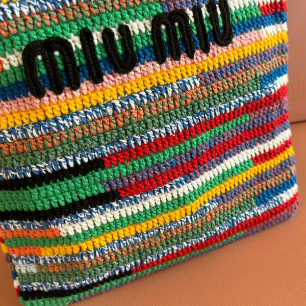 Miu Miu Crochet Multicolor 38 Cotton Thread Tote Bag 285250