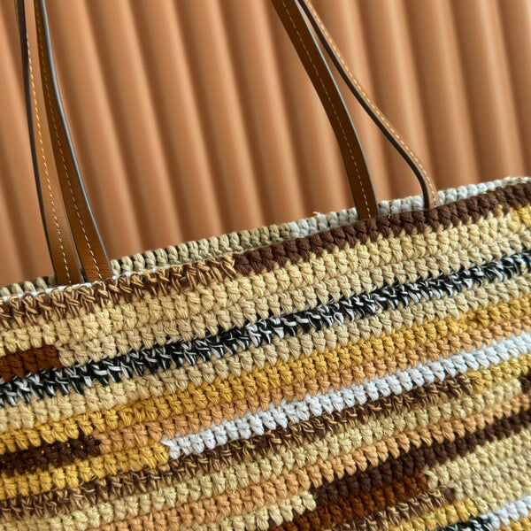 Miu Miu Crochet Brown Multicolor 38 Cotton Thread Tote Bag 285253