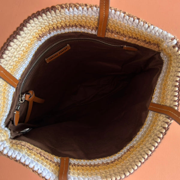 Miu Miu Crochet Brown Multicolor 38 Cotton Thread Tote Bag 285253