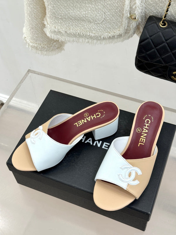 CC 26S Double C Patchwork Sandal 50 Beige White in Cowhide 706375