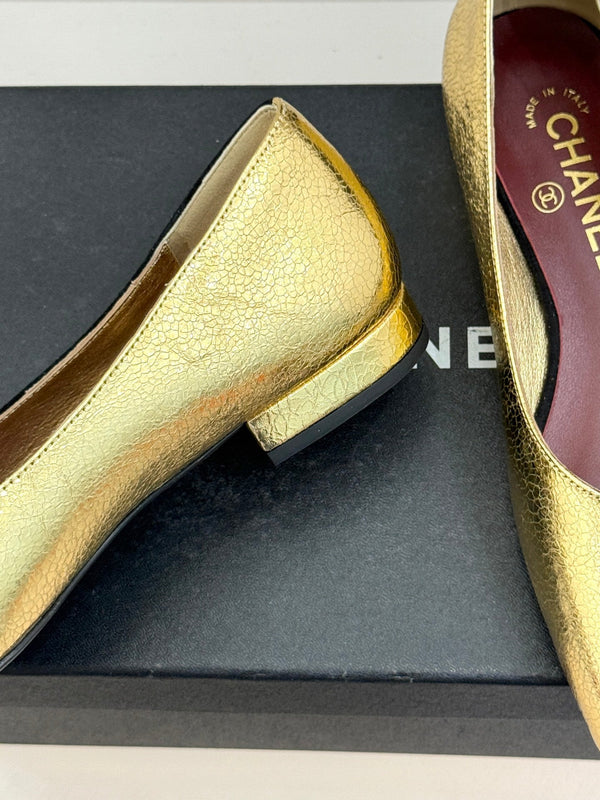 CC 26S Double C Patchwork Ballet Flat Gold Black in Customized leather 706369
